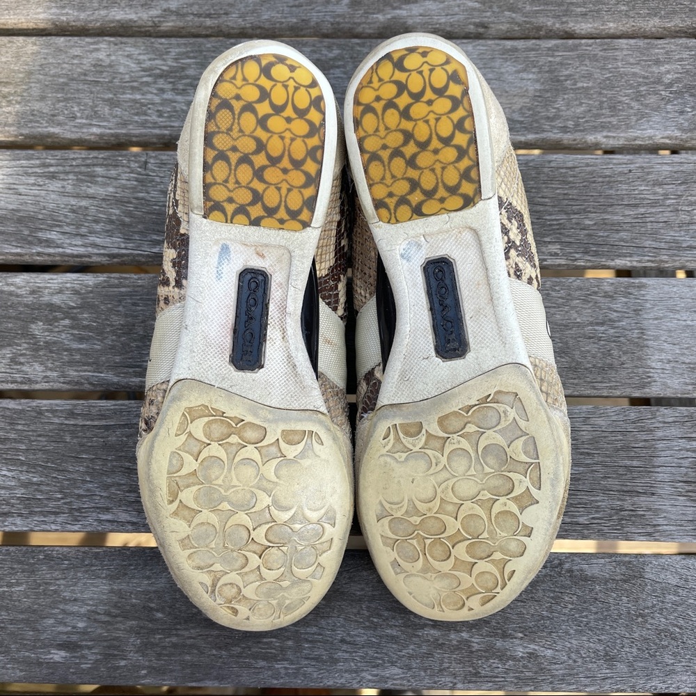 Coach Reina Snakeskin Sneakers Leather And Suede Lace Up Tan Brown Size 8 - Picture 9 of 11